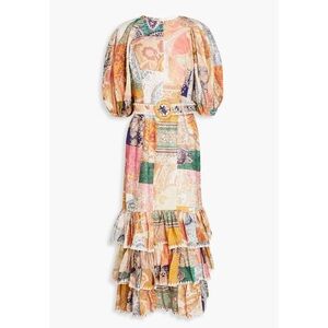 Zimmermann Brown and Yellow Ruffled Tiered Gown